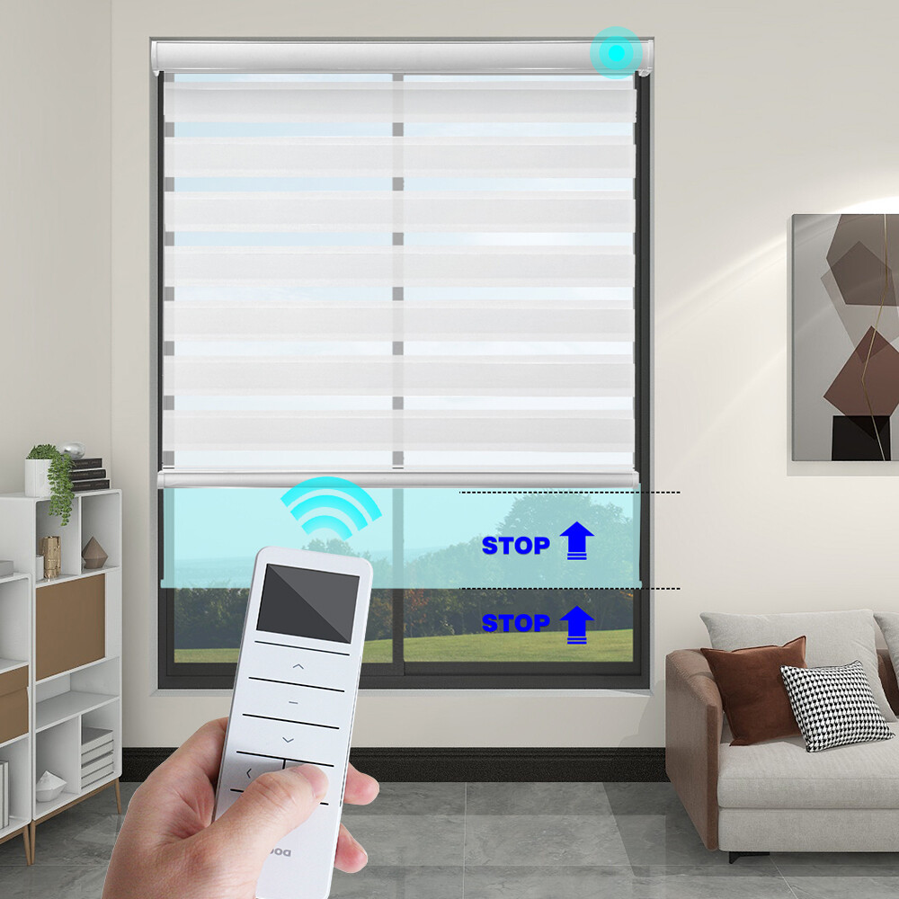Motorized WIFI Roller Shade Light Filtering Zebra Blind Waterproof Window Blinds