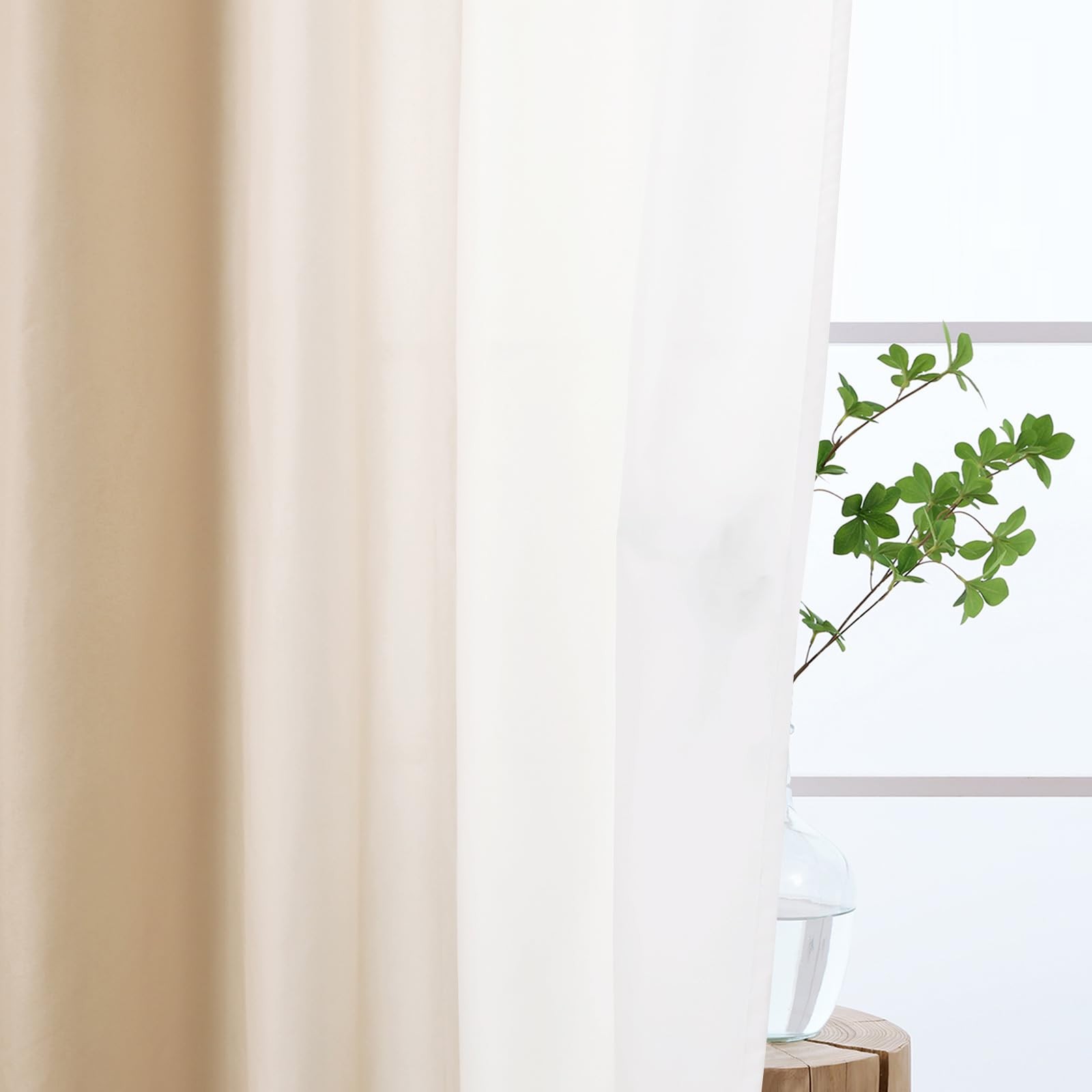 Curtain beige privacy translucent short beige white curtains for sleep…