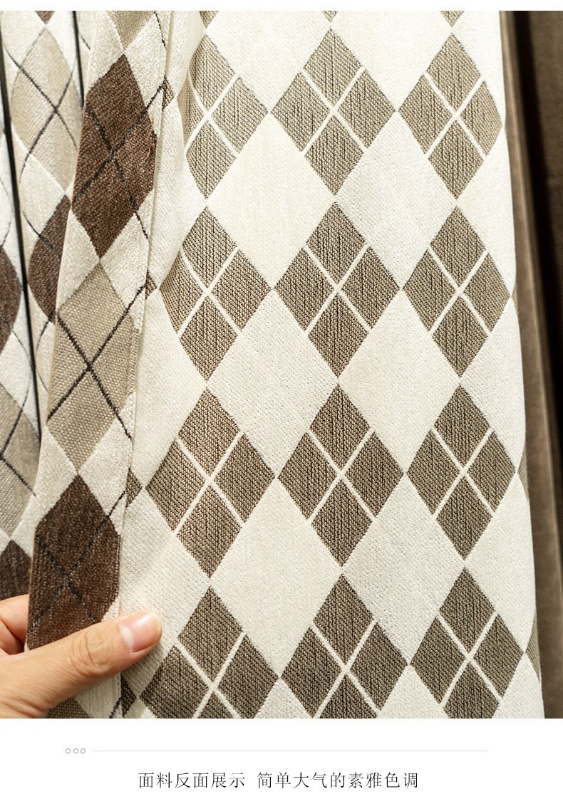chenille modern minimalist valance cloth grid shade curtain tulle M1868