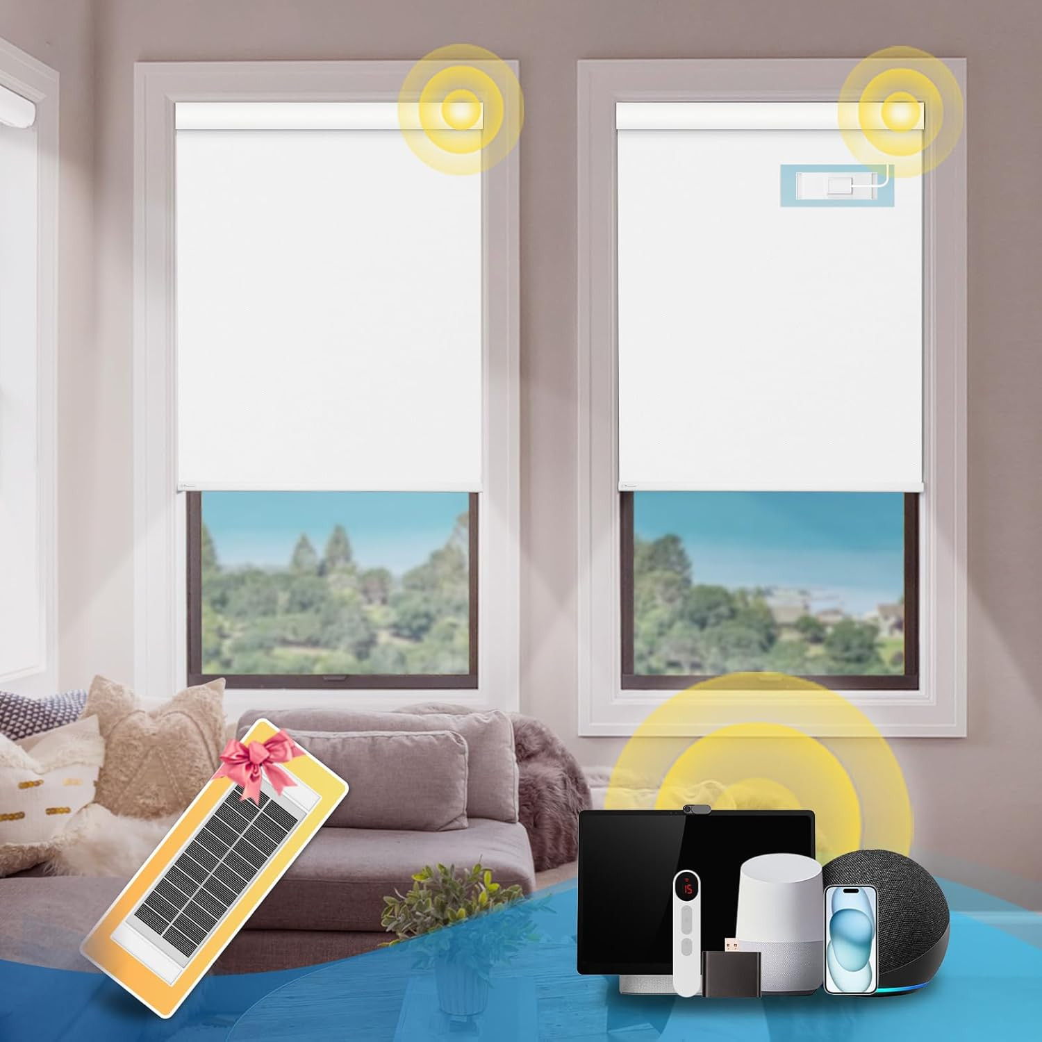 Motorized Blinds with Remote,Thermal Electric Blinds【Solar Panel】,Customizable A