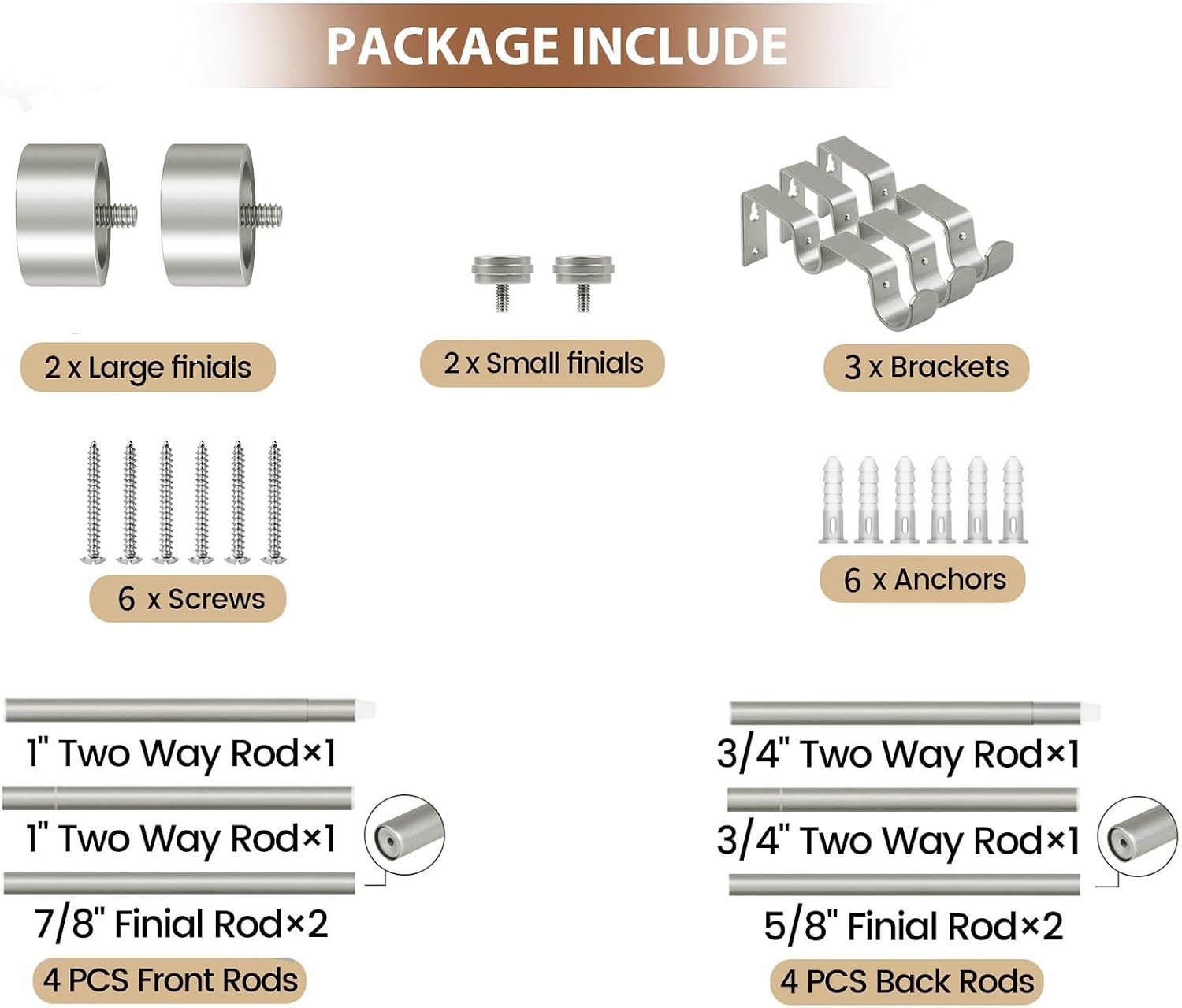 1 Inch Double Curtain Rods 66 to 120 Inches (5.5-10 Feet), Heavy Duty Adjustable