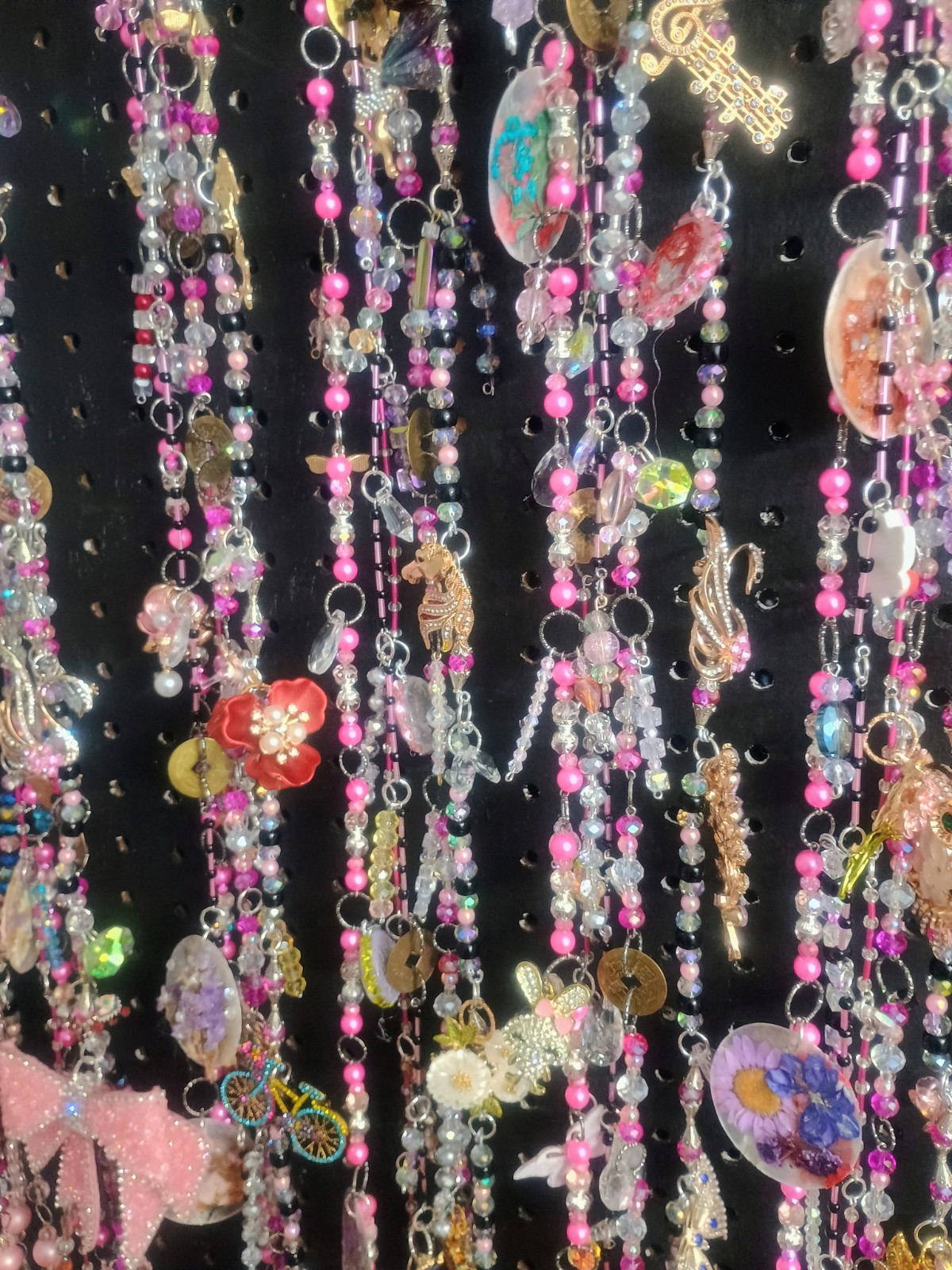 Bicycle Bunny Crystal Curtains With Charms, Set Of 7