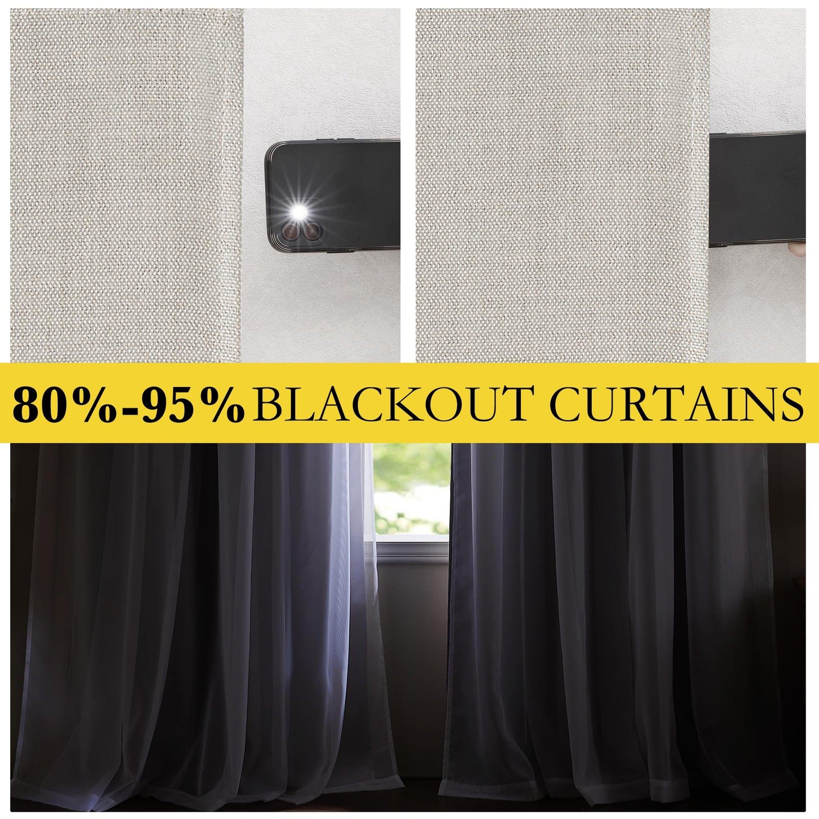 Nicetown Dual Layers Grommet Top Mix And Match Faux Linen Curtains White Sheer