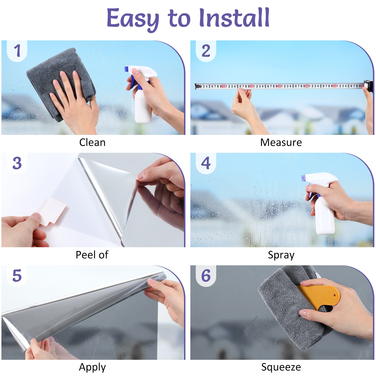 Pigo One Way Mirror Window Film with Glue Tint Reflective Anti UV Glass Stick