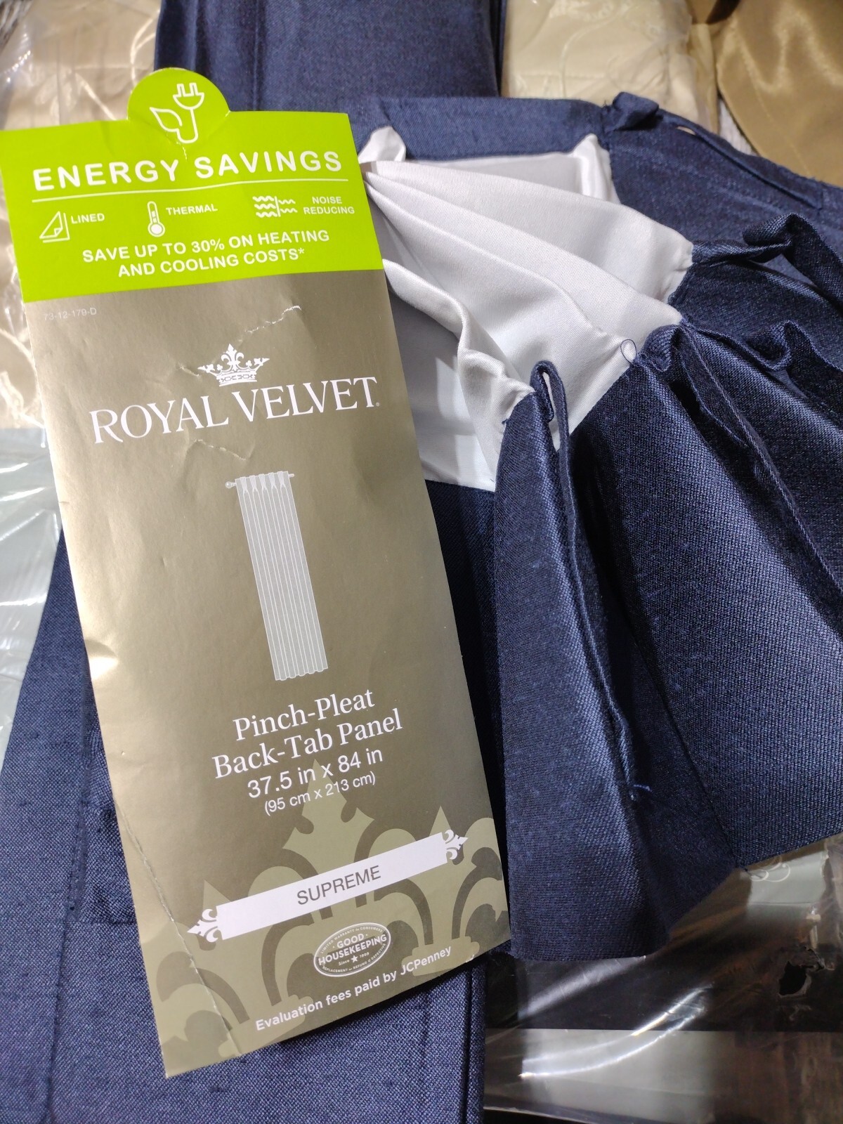 Royal Velvet, Pinch Pleat Back Tab Panel Supreme, 37.5″x84″ Dress Blue
