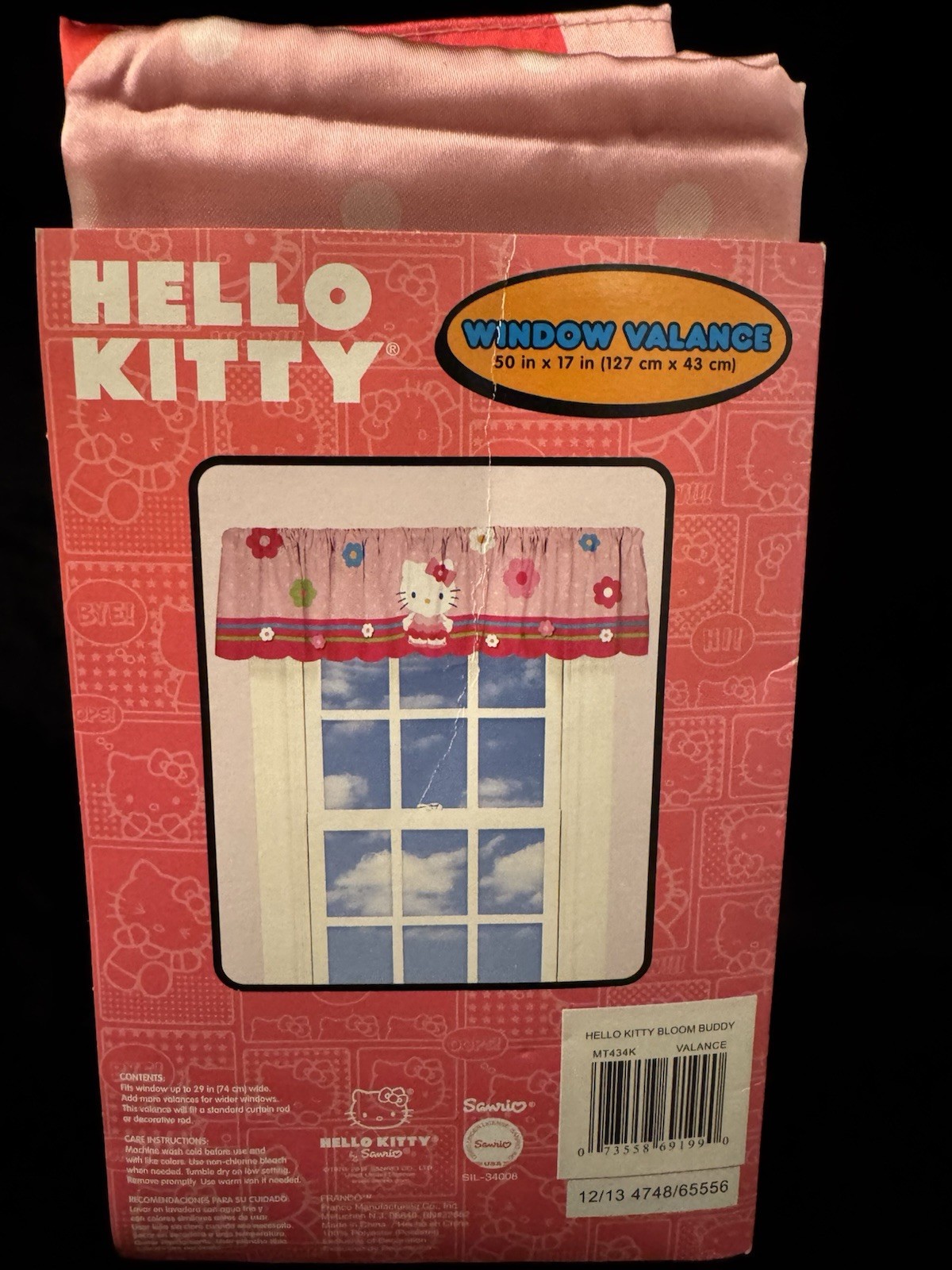 Hello Kitty Curtain Valence Pink Polka Dot Flower Satin 50 in x 17 in