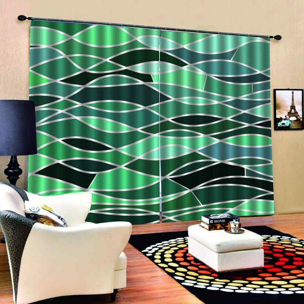 Broken ripples in gradient green Printing 3D Blockout Curtains Fabric Window