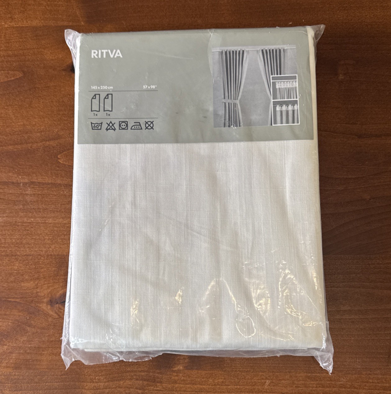 NIP IKEA Ritva White Curtains 1 Pair With Tie Backs – 98” x 57”