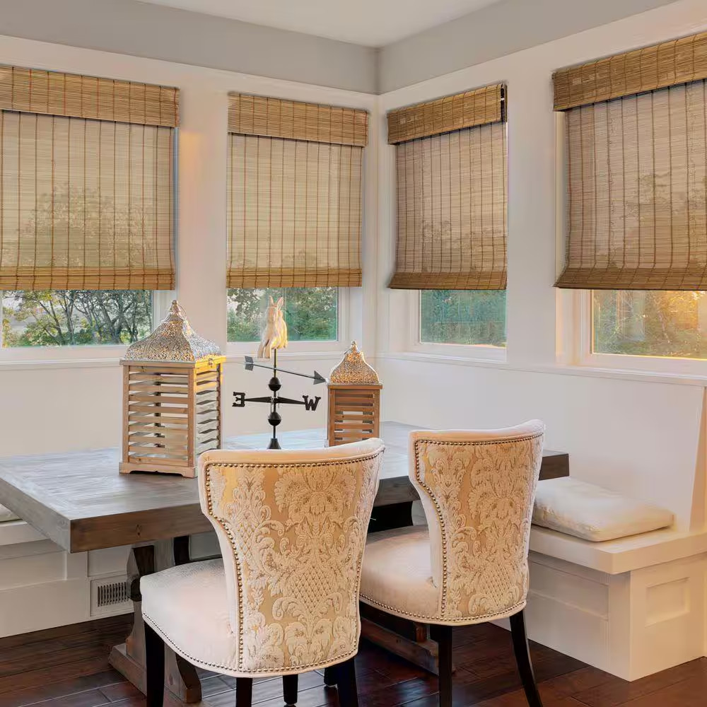 Natural Woven Light Filtering Cordless Bamboo Roman Shades for Windows, 27 In. W