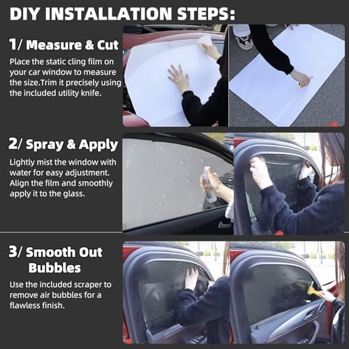 Car Side Window Sunshade Film – Removable Tint for Car 15″L*16.5″W (4 PCS)