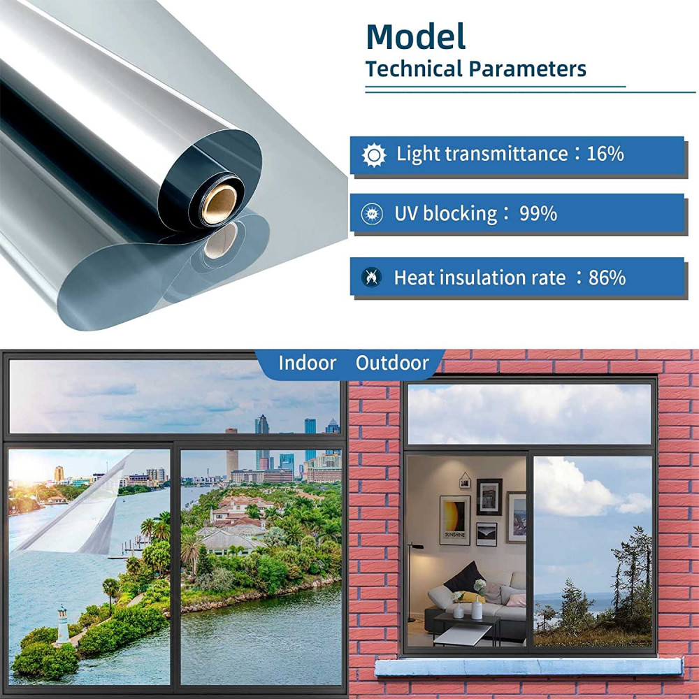 79in Mirror Window Film One Way Reflective Privacy Tint Anti UV for Home Office