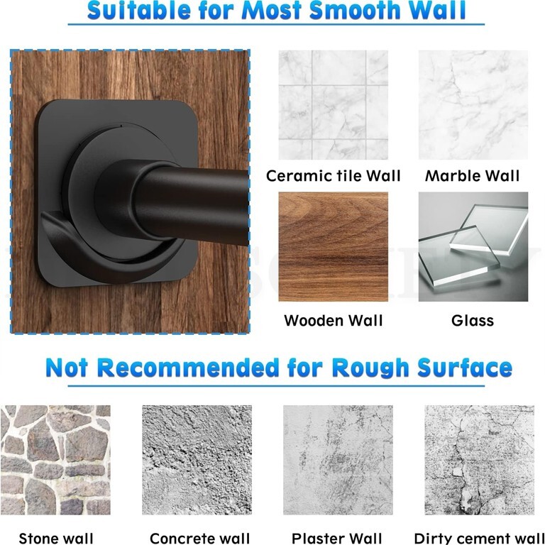 4 Pack Adhesive Shower Curtain Rod Mount Holder for Wall Easy to Install Black