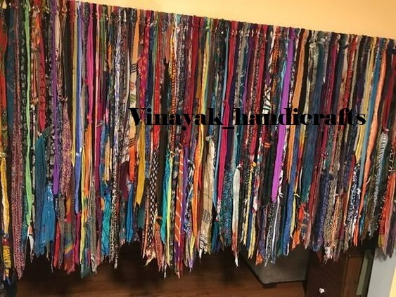 100 Strands, Bohemian gypsy rag Window Bohemian Valance Indian Backdrop curtains