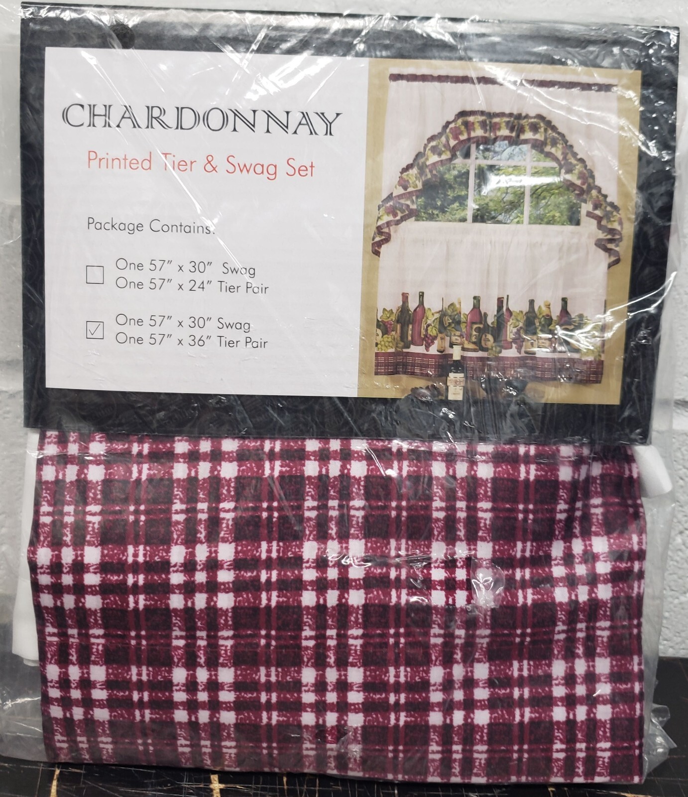 3 Pc Kitchen Curtains Tier & Swag (57″x30″) Set, WINE & GRAPES,CHARDONNAY, Achim