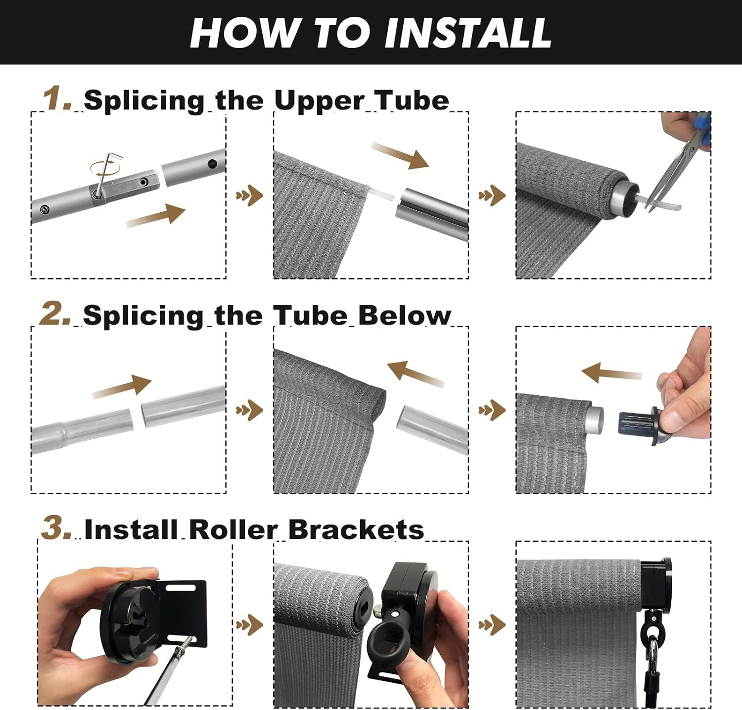 Artpuch Outdoor Roller Shade 10′ W X 8′ H, Gray Exterior Cordless Patio Shades R
