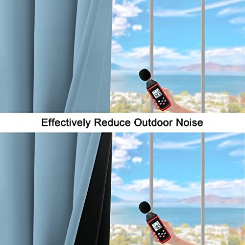 100% Blackout Curtains 96 inch Length for 52″W x 96″L (Pack of 2) Sky Blue