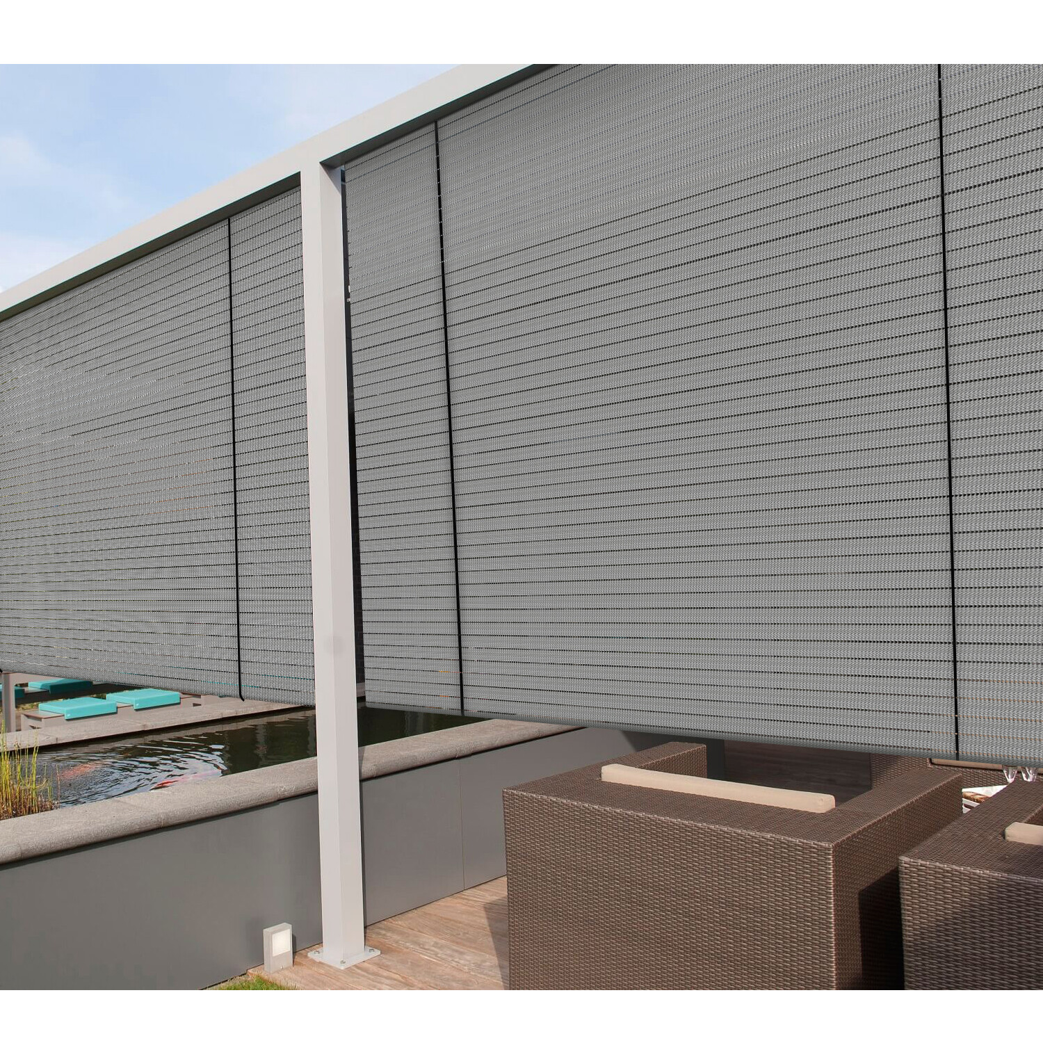 Gray Roller Shade Roll up Shades Outdoor Patio Porch Pergola Balcony Backyard