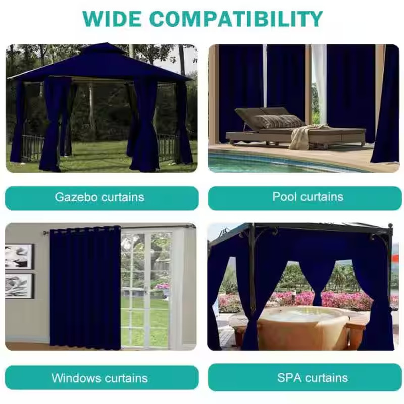 50″ W X 96″L Outdoor Curtains Front Porch Curtain Grommet for Porch Balcony Perg