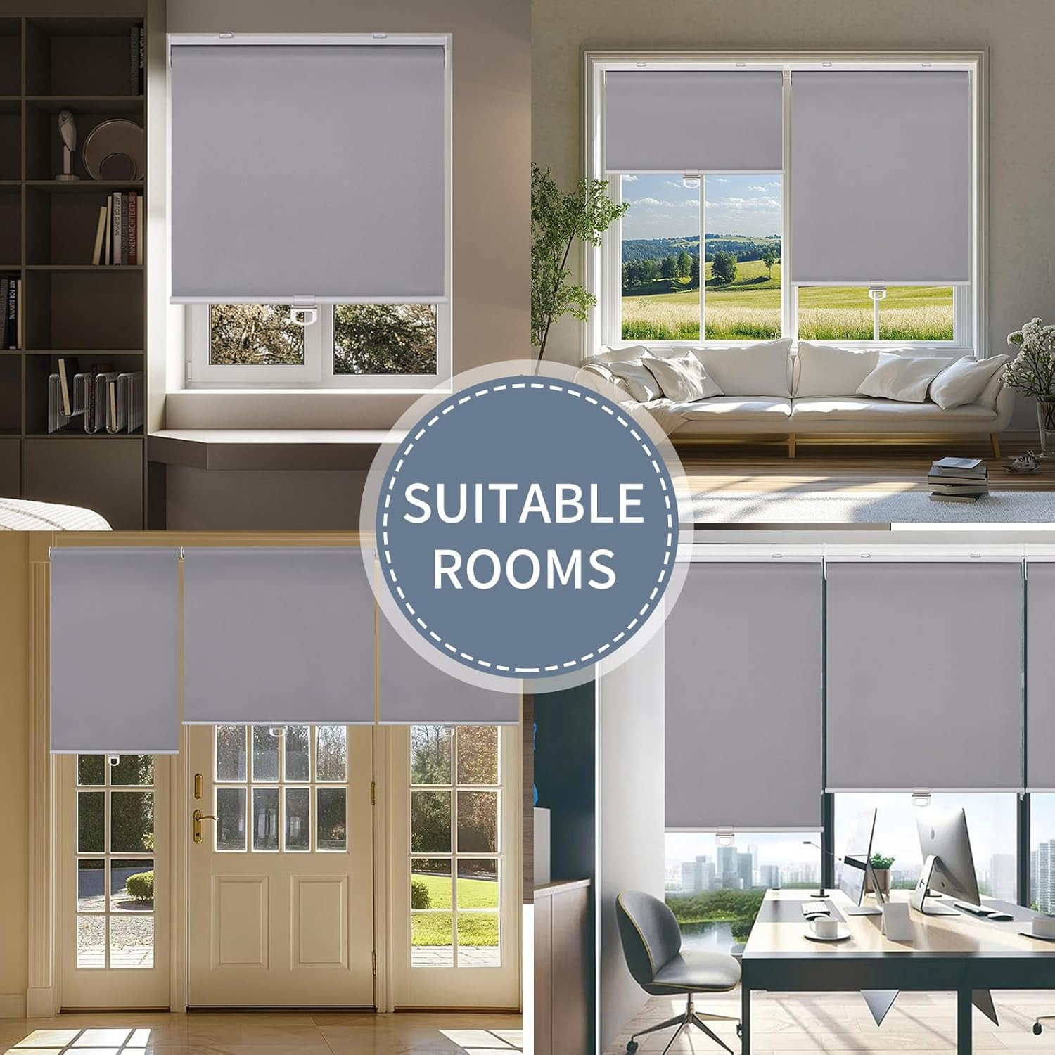 SHADEMOON Cordless Blackout Window Roller Shades, Pull Down Spring System Indoor