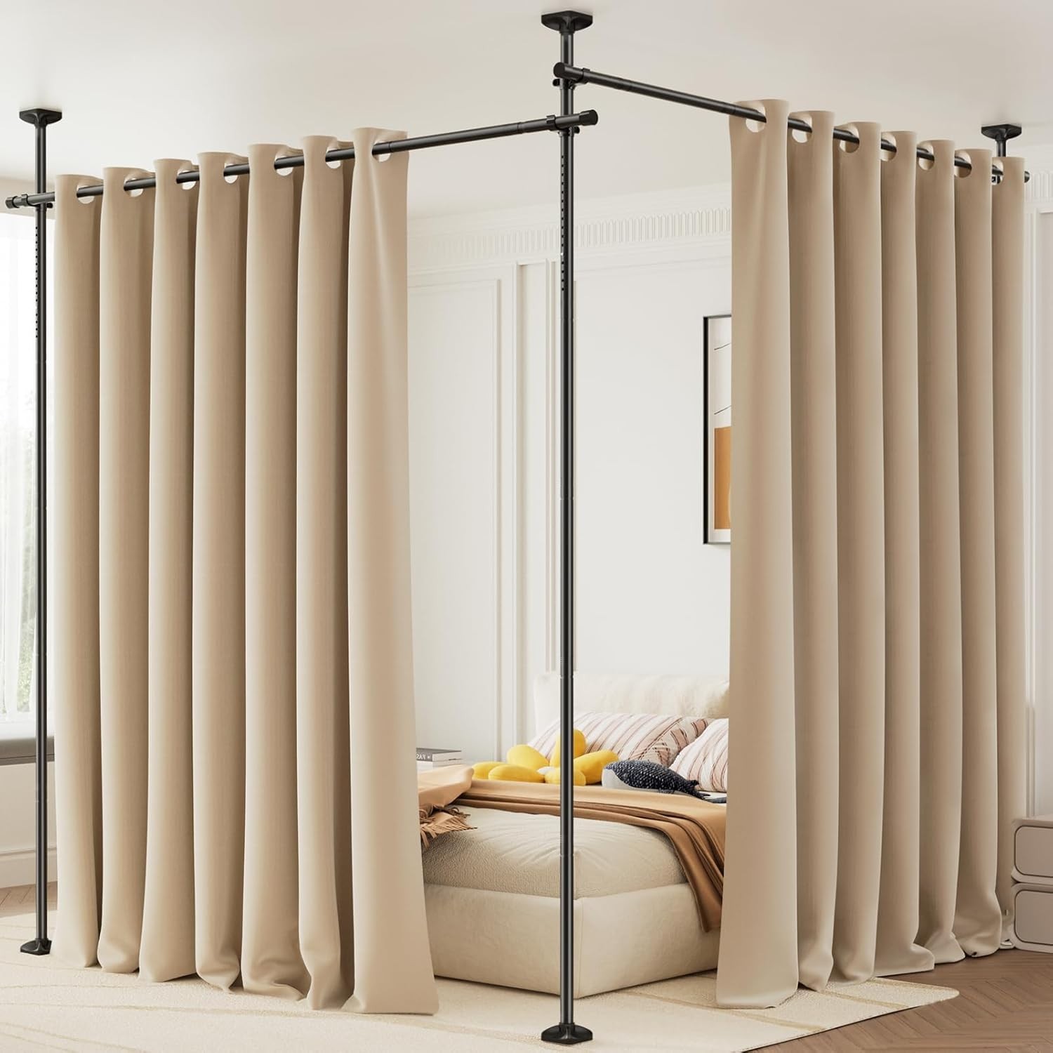 Room Divider Curtain Rod No Drilling Tension for Separation Tension Mounted New