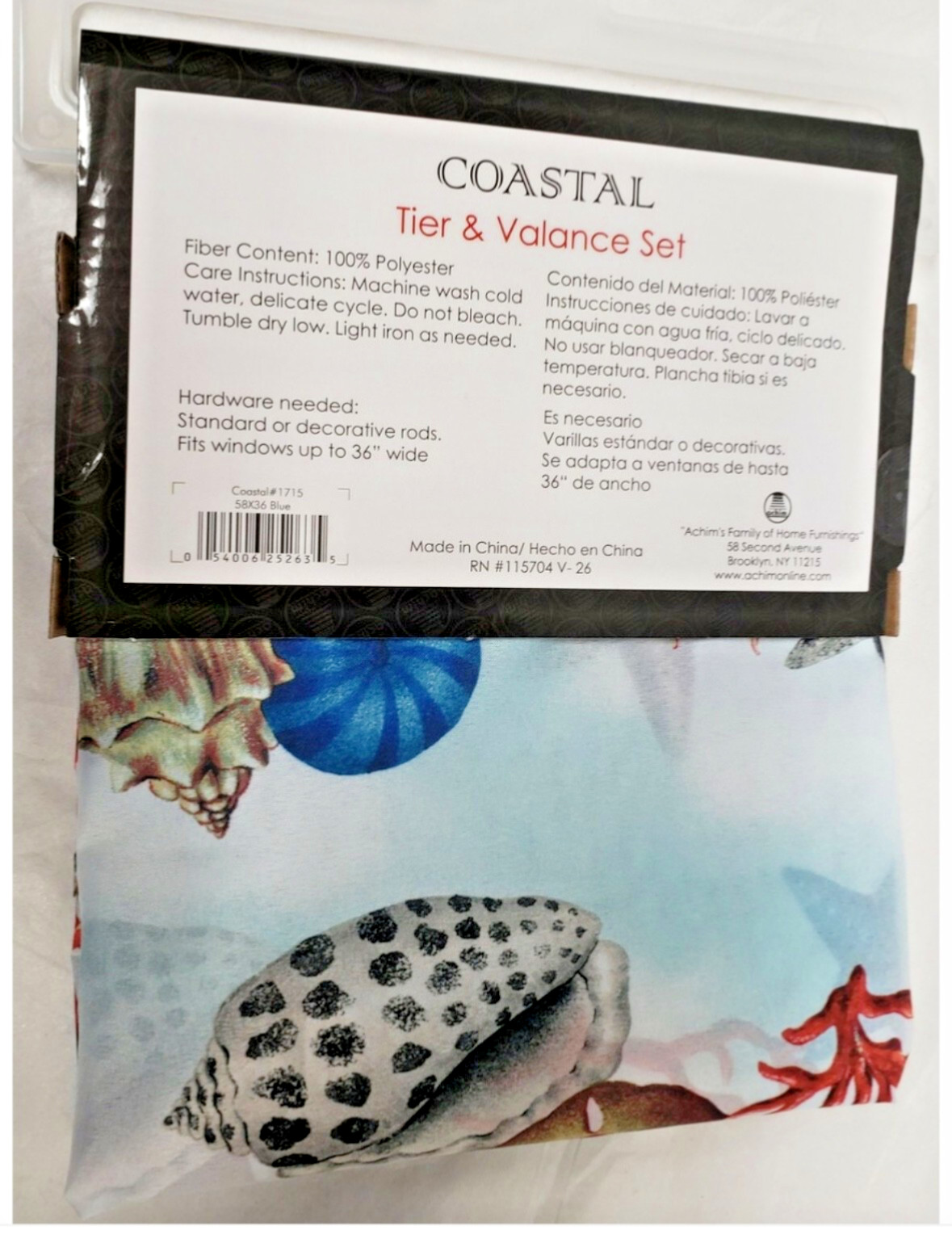 3 PC Kitchen Curtain Set COASTAL Shells Coral Sand Dollars 57”x13.5” and 36”x28”