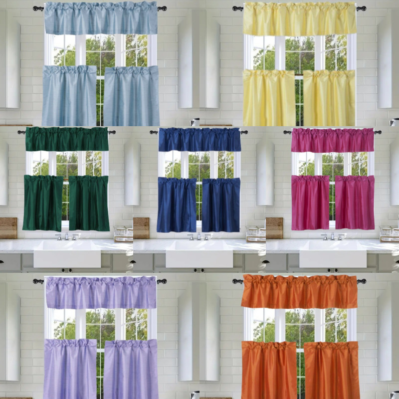 K4 SET KITCHEN,BATH CURTAIN VALANCE AND TIERS WINDOW TREATMENT DRAPE ROD POCKET