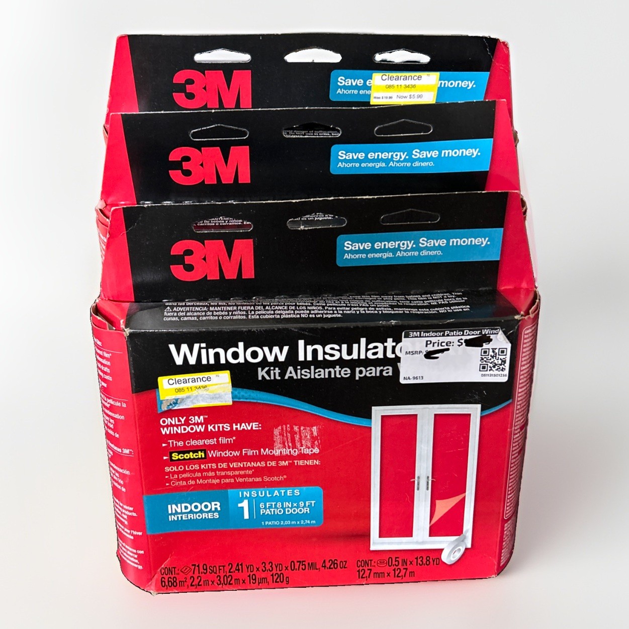 (3) 3M Indoor Window Insulator Kit Patio Door 6’8″ x 9′ Clear Film Scotch Tapes