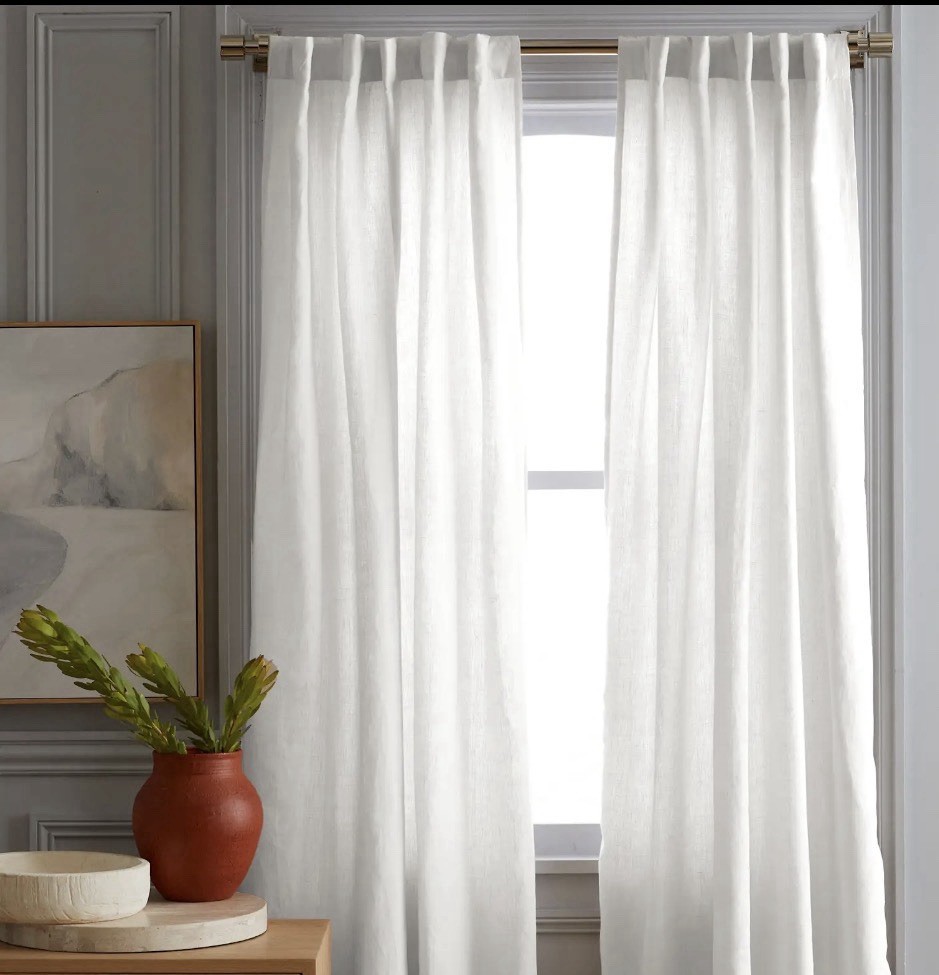 Quince European Linen Curtain Panel 48 X 96 Light-Filtering NWOT White MSRP $ 92