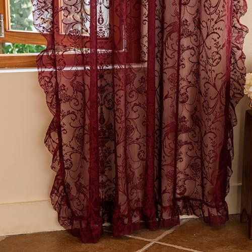 Kitchen Curtains 45 Inch Length – Chic Short 59″W x 45″L (Pack of 2) Burgundy