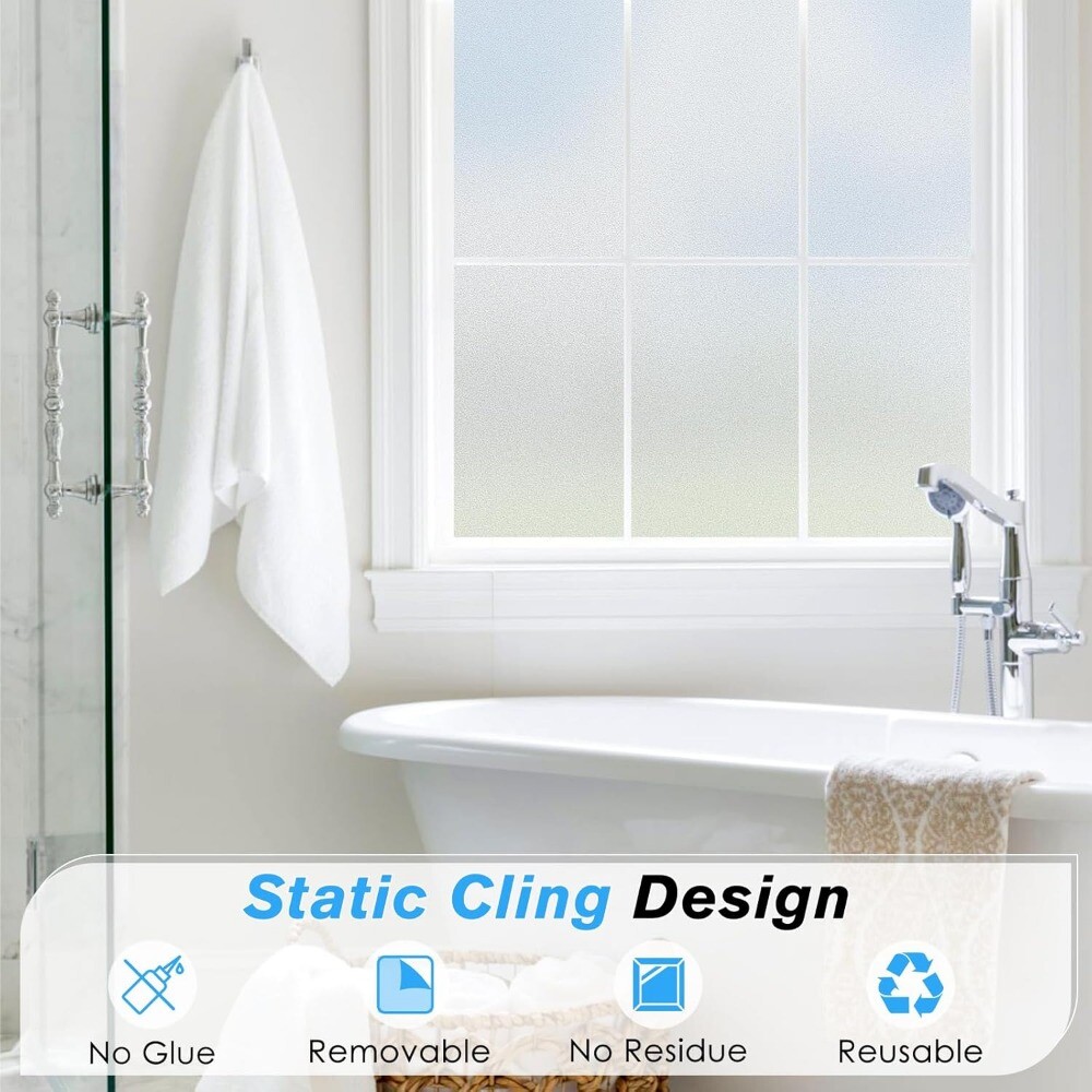 rabbitgoo Frosted Privacy Opaque Window Film Non-adhesive White Glass Sticker