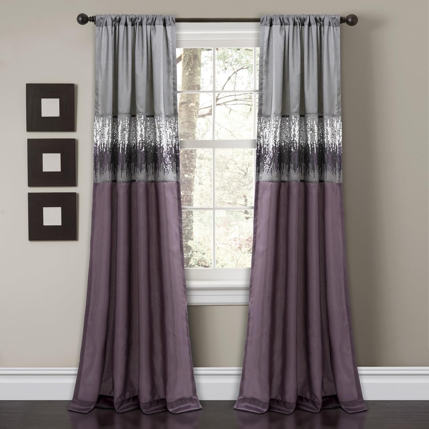Night Sky Window Curtain Panel, Single, 42″ W x 84″ L, Purple & Gray – Sequin…