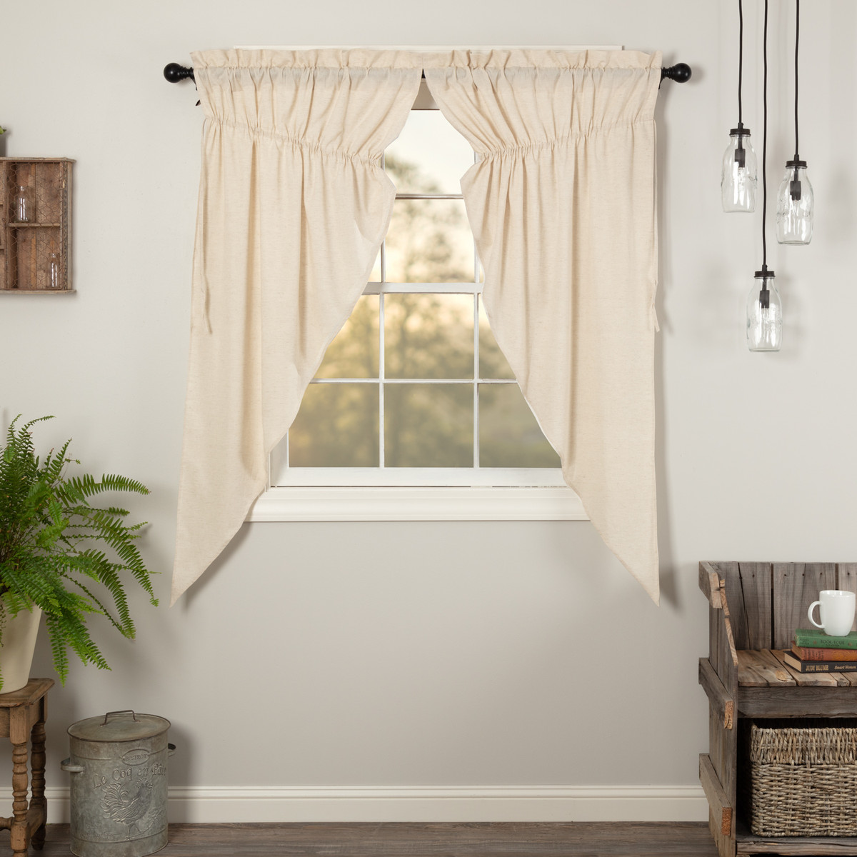 New Primitive Farmhouse SIMPLE CREAM GRAIN SACK PRAIRIE SWAGS Panel Curtains 63″