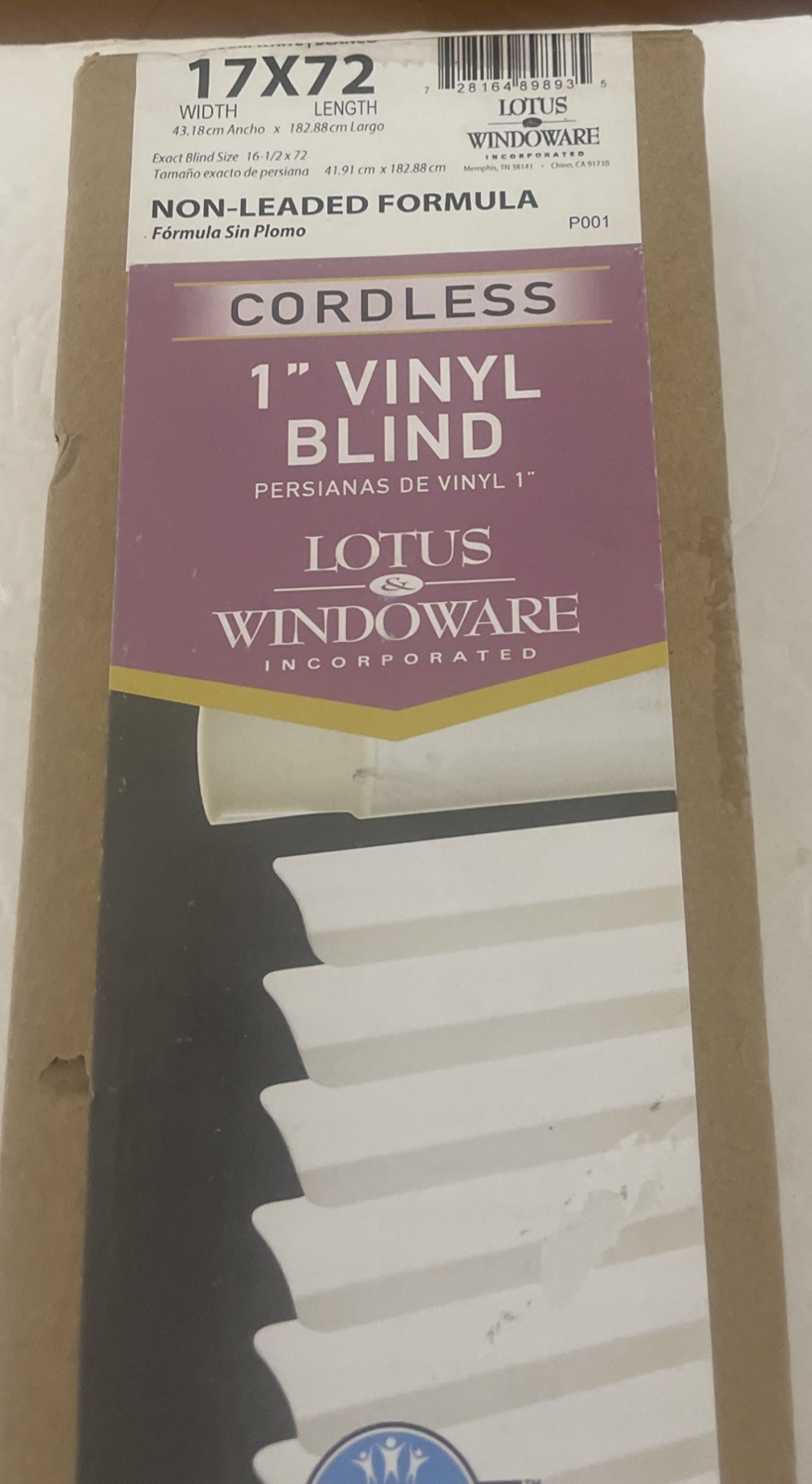 Cordless Mini Blind, 1″ Vinyl Slats, 17″ Wide x 72” Long – White, Window Blin…