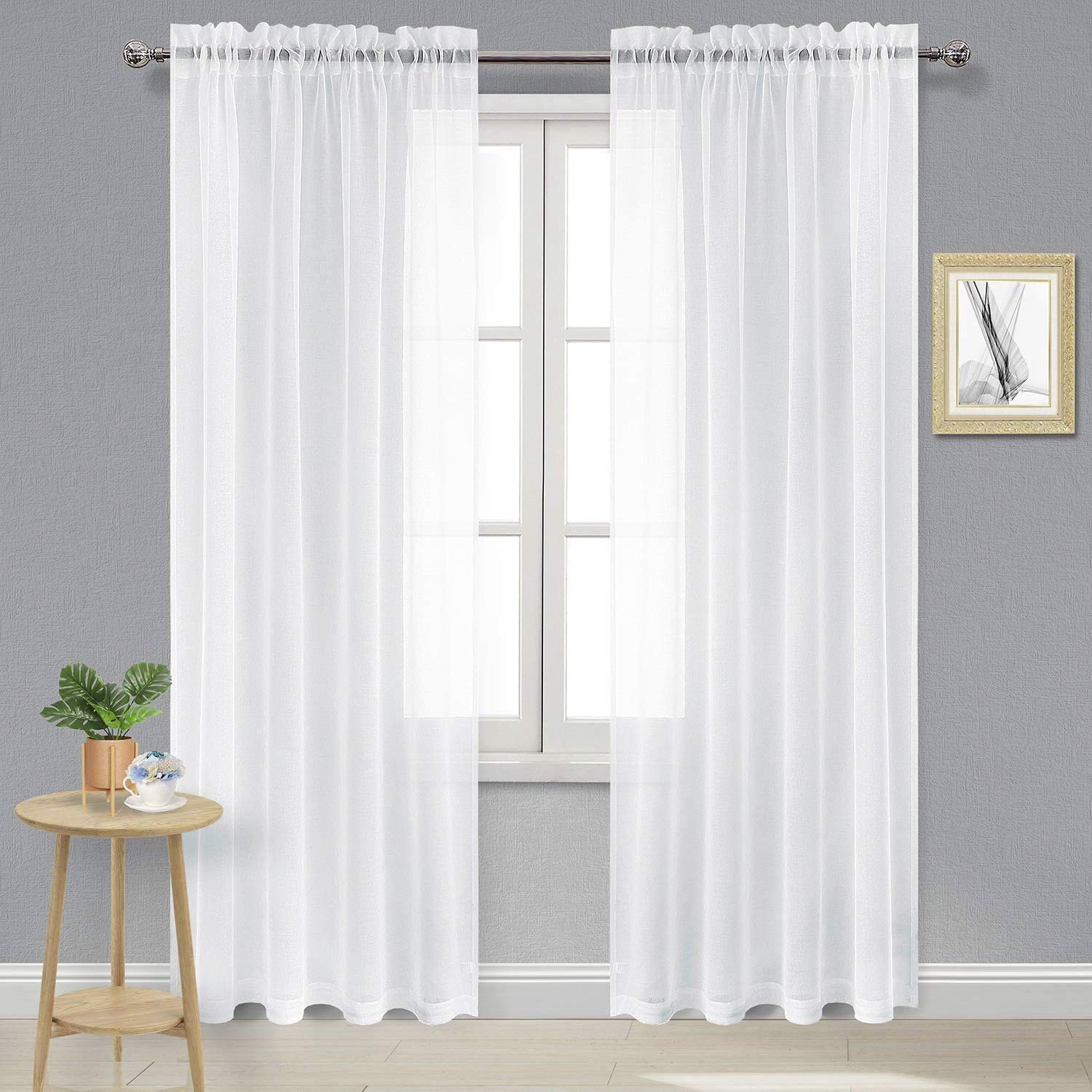 White Sheer Curtains Semi Transparent Voile Rod Pocket Curtains for Bedroom a…