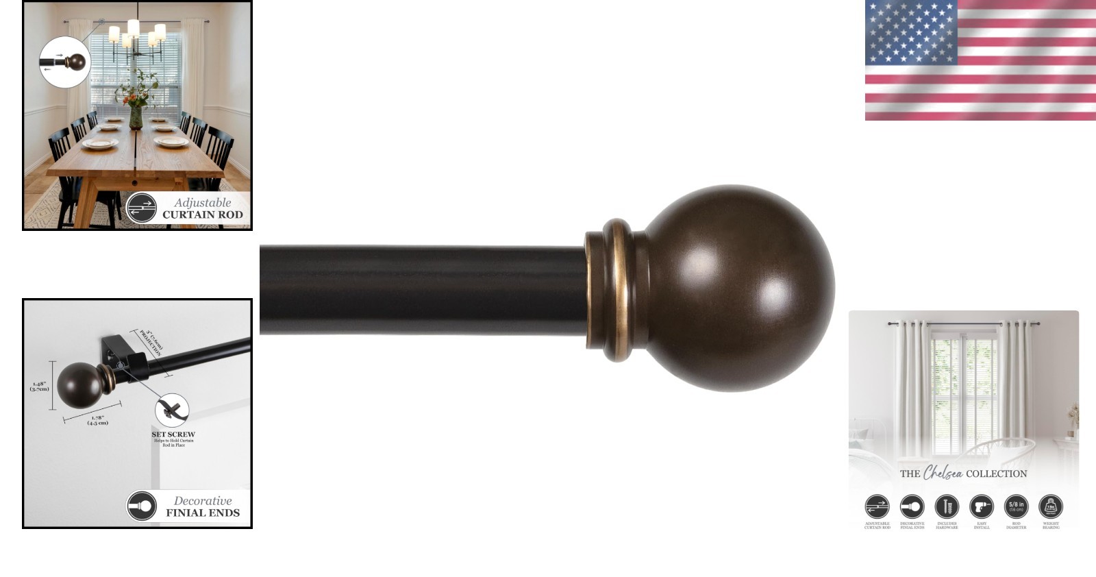 Versatile Chelsea Curtain Rod 48-86″ – Supports Light to Medium Weight Curtains