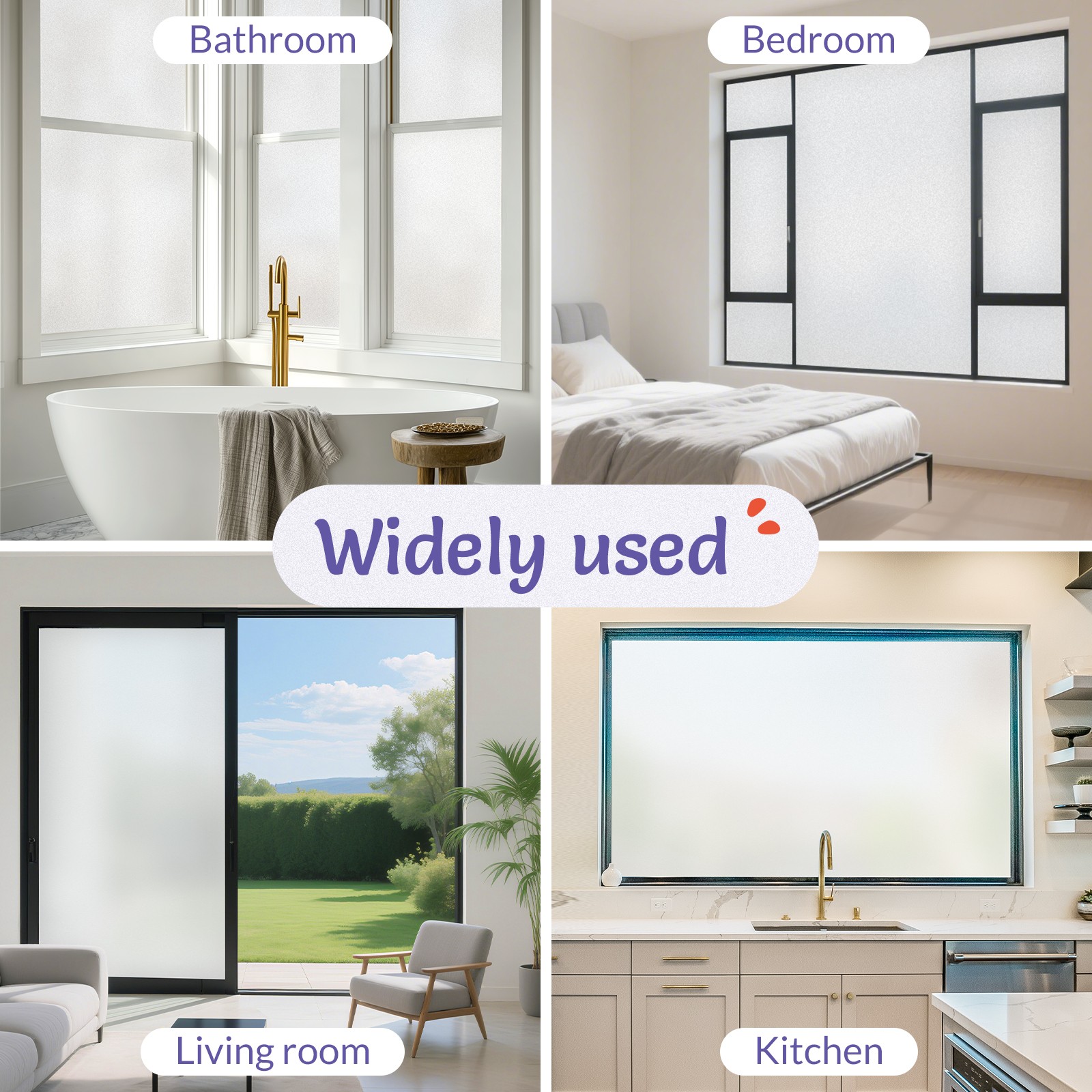 Pigo Window Privacy Film Frosted Static Cling Glass Sticker Opaque Pure White