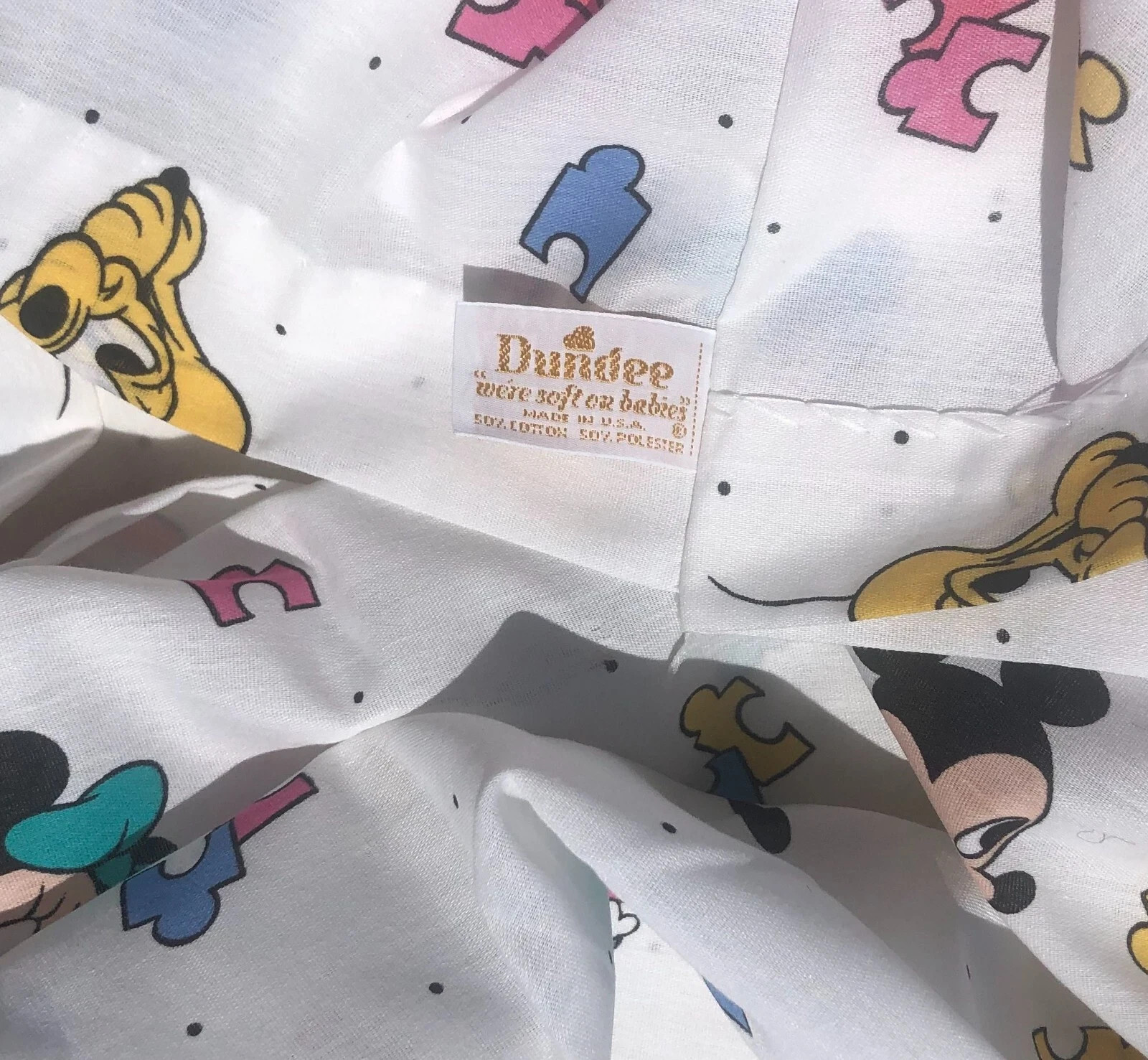 vtg 1980s Dundee Disney Babies Mickey Minnie Puzzle Piece Window Curtains Set
