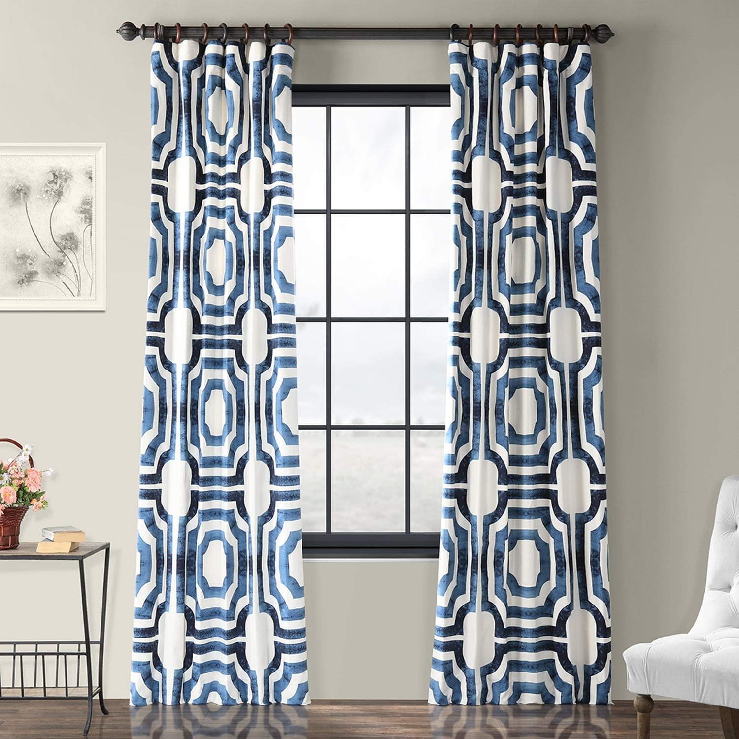 Geometric Printed Curtains 108 Inches Long Luxury Cotton Curtains (1 Panel) Room