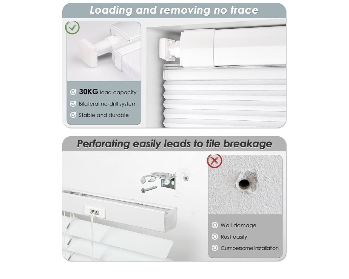 No Tools No Drill 1″ Vinyl Mini Blinds, Cordless 35″ W x 36″ H Cordless-white