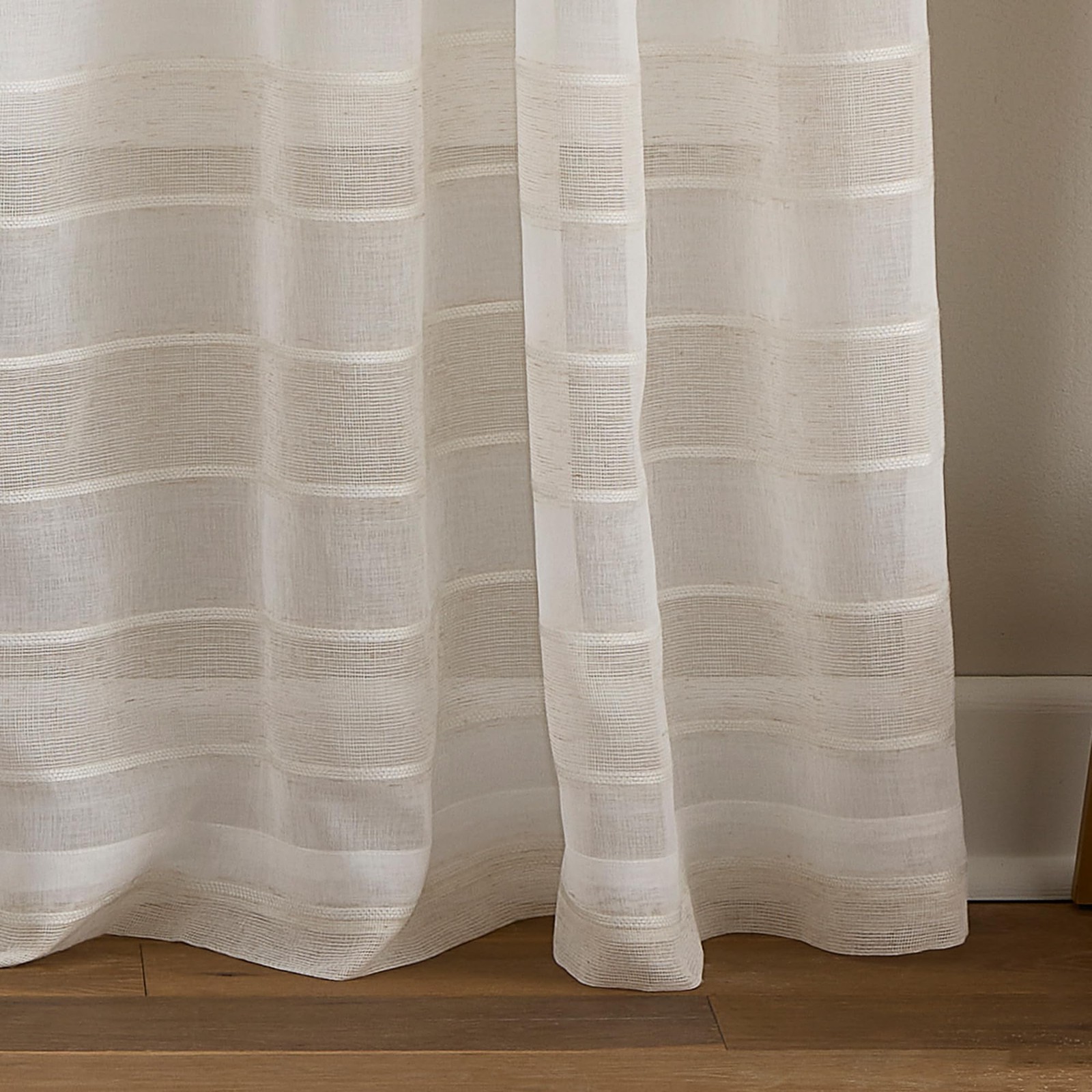 Linen Beige and White Striped Sheer Curtains for Living Room- 50″ x 63″- Set …