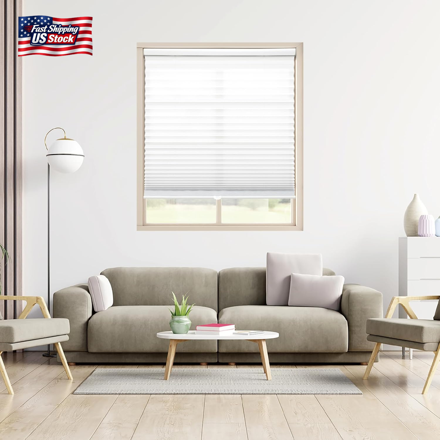 DEZ FURNISHINGS Cordless 1″ Light Filtering Pleated Shade, Fabric, 20″ W X 48″ H