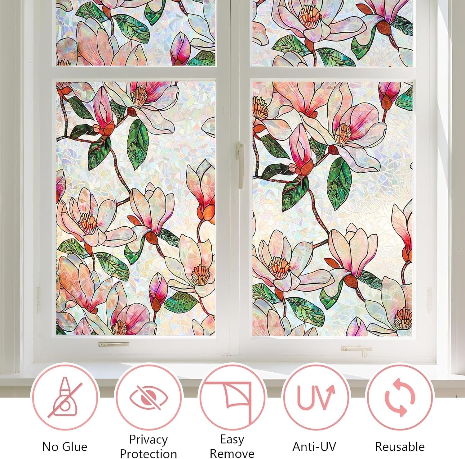 Window Privacy Film, Stained Glass Sticker Floral Window Clings, Decorative S…