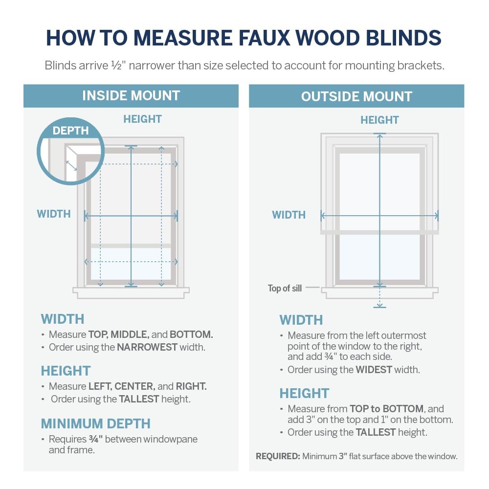 Basics 2” Faux Wood Horizontal Blinds for Indoor Windows, 34” W x 72” H, Cord…