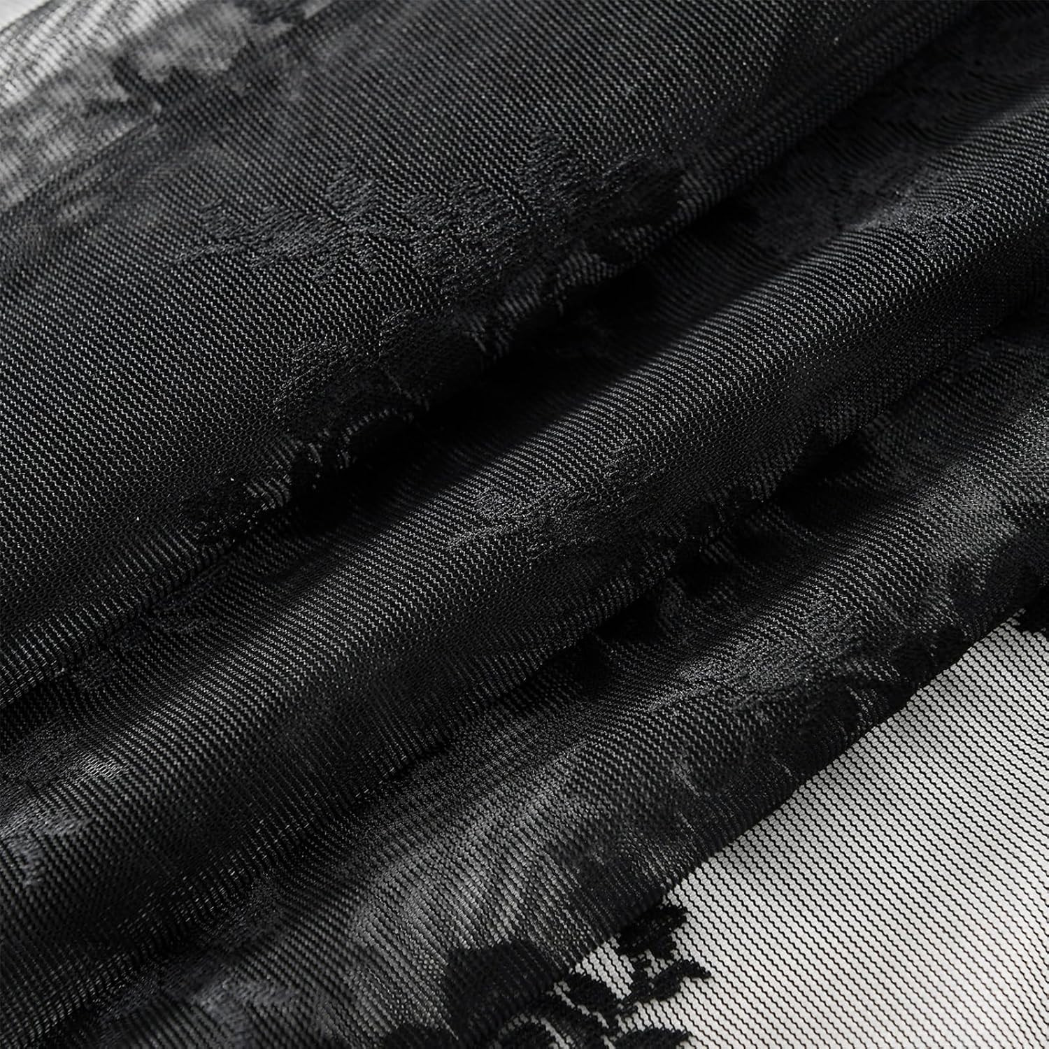 Black Lace Curtains 54 Inch Length 2 Panels, Country Rustic Floral