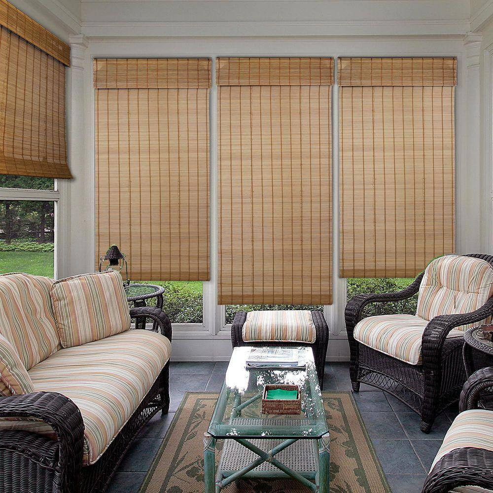 Natural Woven Light Filtering Cordless Bamboo Roman Shades for Windows, 27 In. W