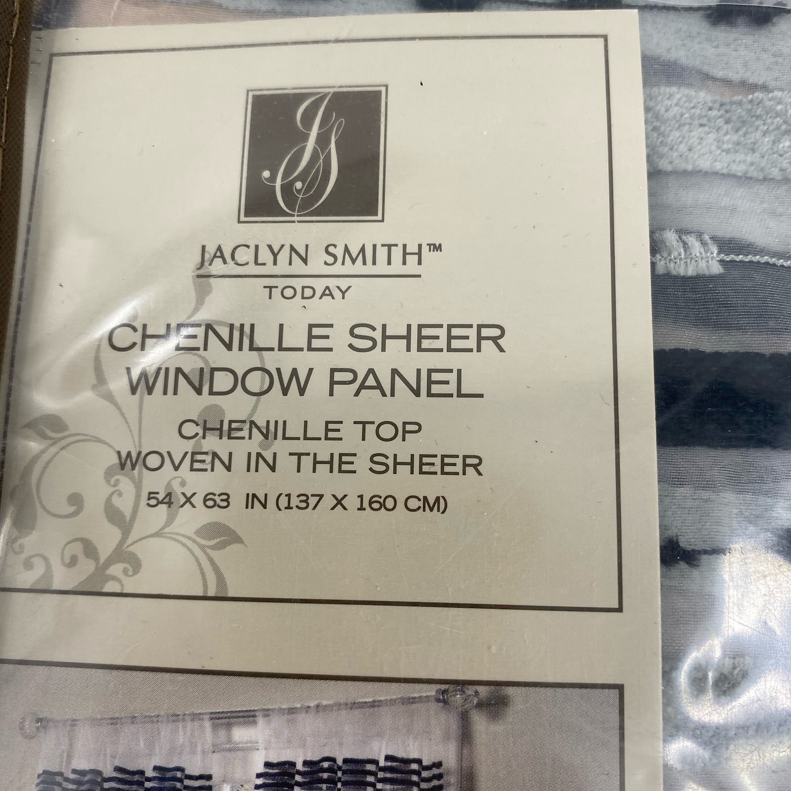 Lot 2 Jaclyn Smith Chenille Sheer Window Panel Black Gray 54″ x 63″