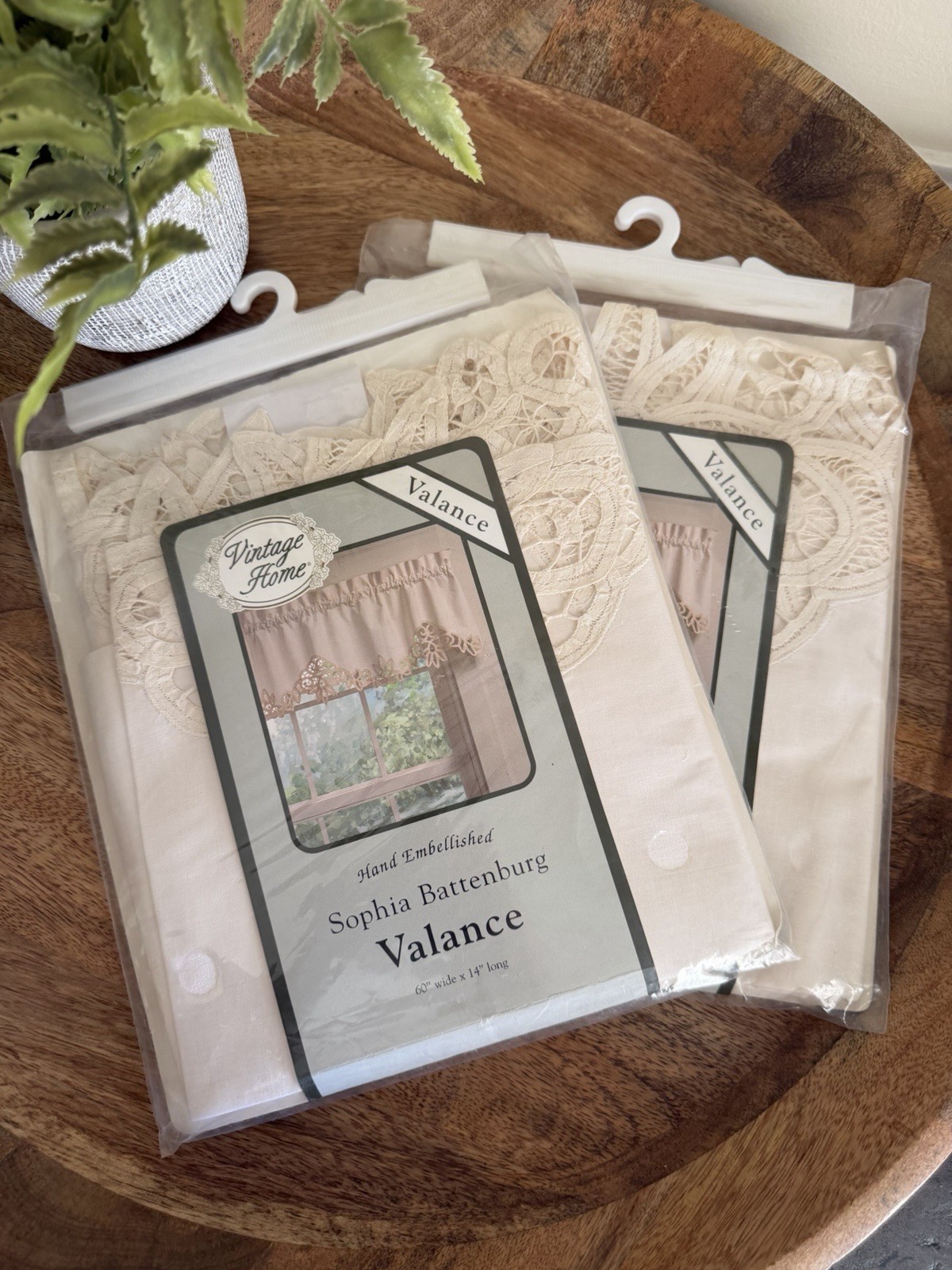 Pair Battenburg Lace Valance Vintage Home L Kee & Co Ivory 60×14” Hand Embellish