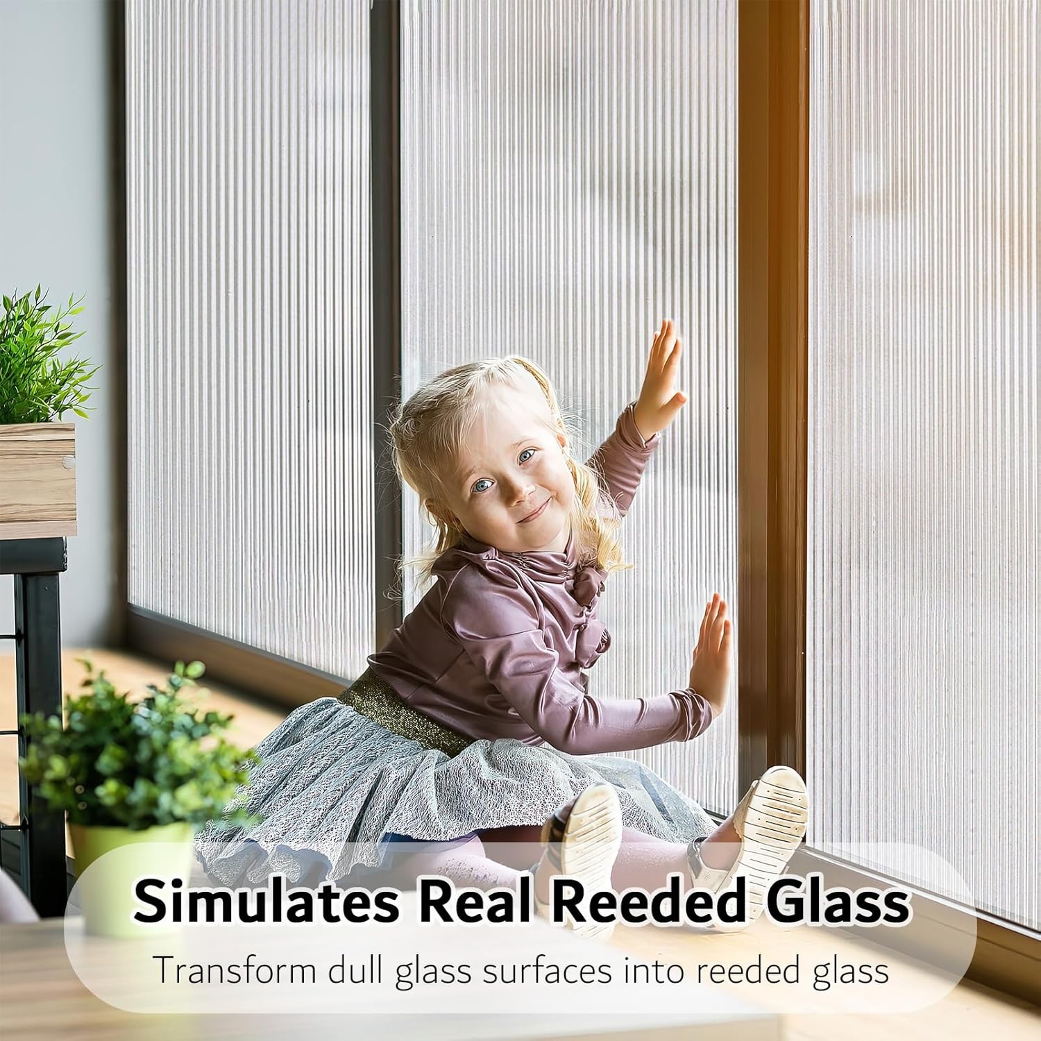 VELIMAX 1/2-Inch Reeded Glass Window Film, Frosted Reeds Window Film, Window