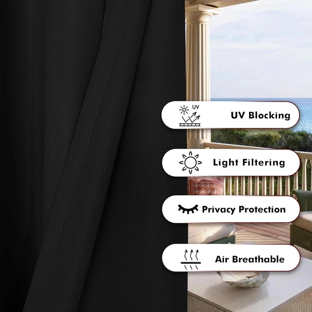 Extra Wide Waterproof Outdoor Curtains for Patio, 150×108 Inch, Black