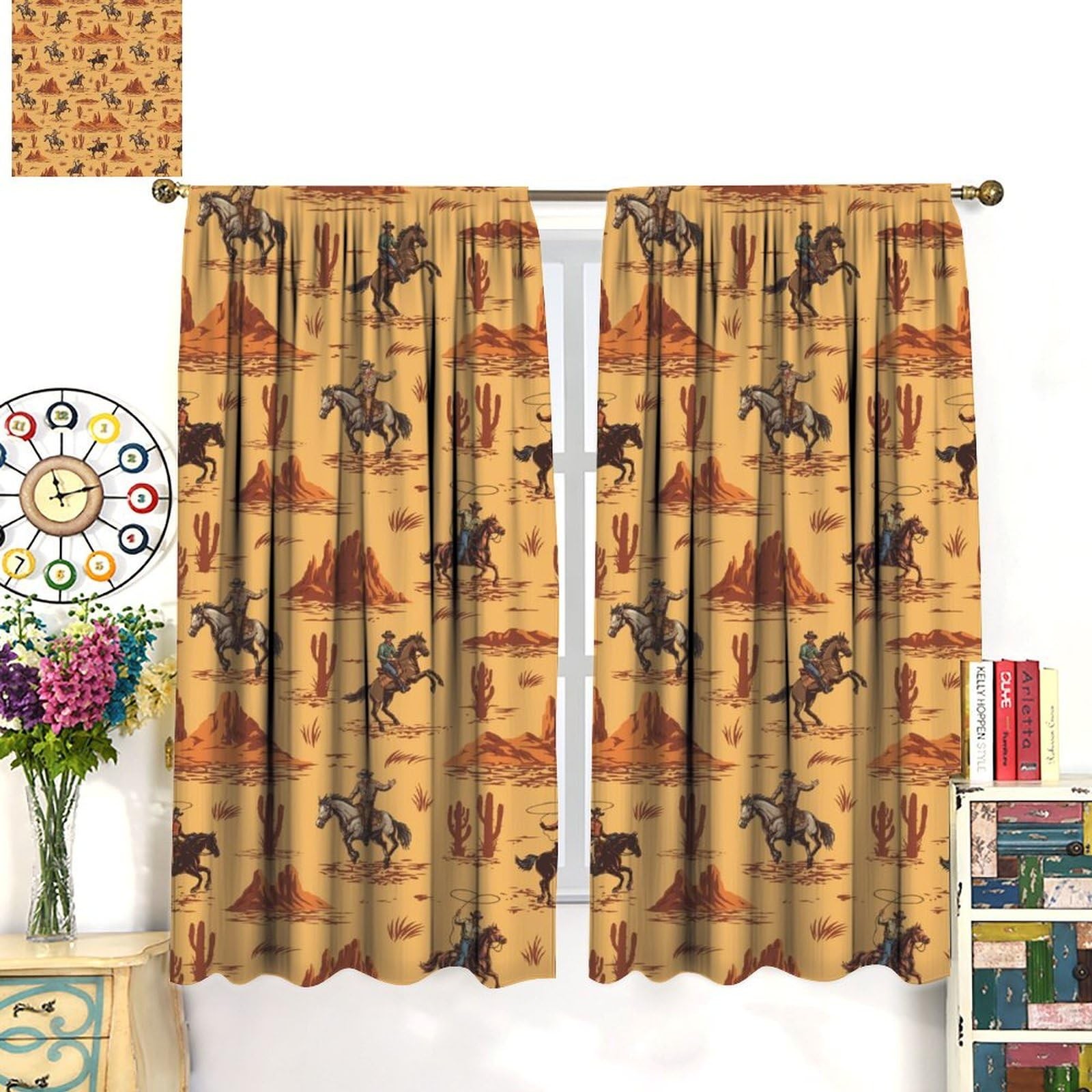Vintage West Cowboy Curtains Wild Western 20.5″W x 45″L (Pack of 2), Cowboy-2